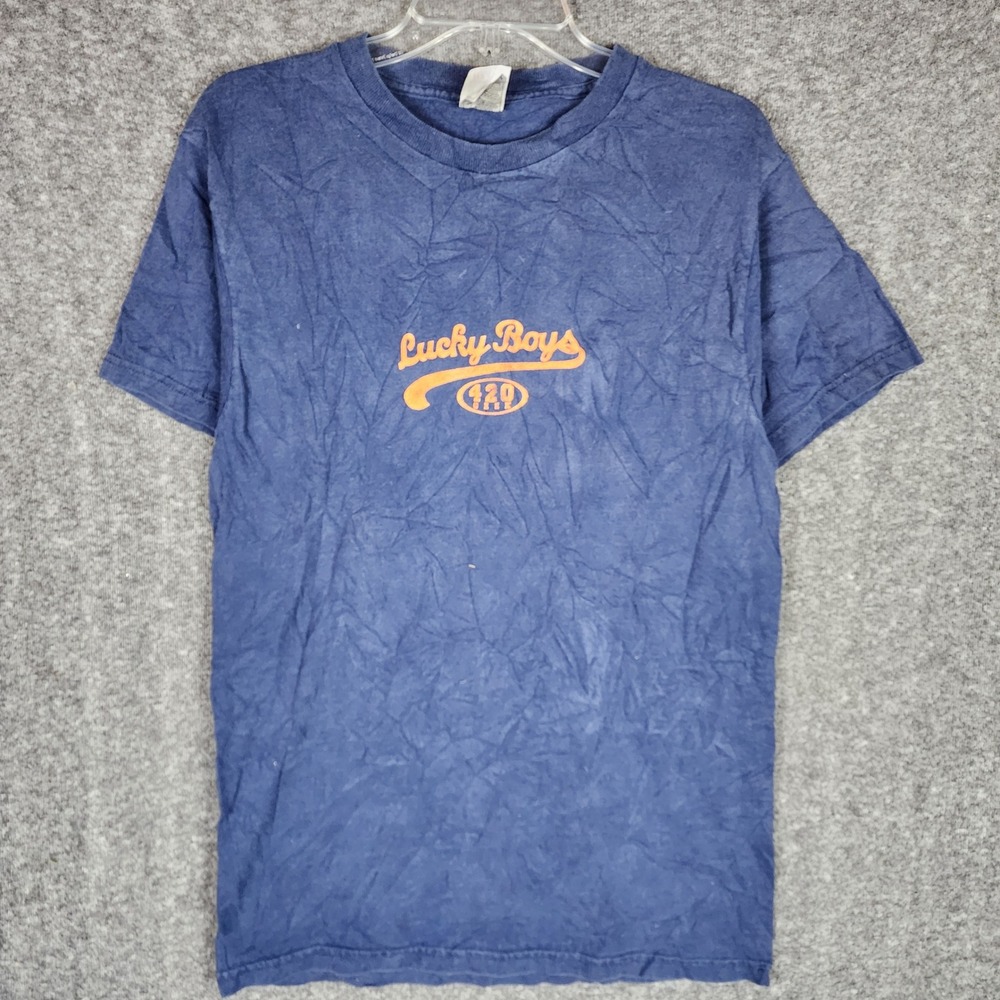 Fruit of the Loom T-Shirt Mens M Heavy Cotton Navy Blue Lucky Boys 420 Graphic